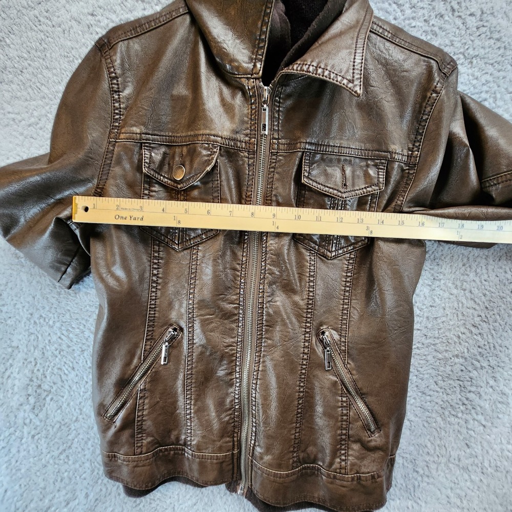 LA Coalition Faux Leather Jacket Women's M Brown Lined Long Sleeve Hood Full Zip - Picture 4 of 14